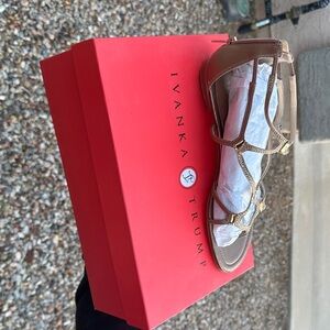 Ivanka Trump Gold and Tan Strappy Sandals